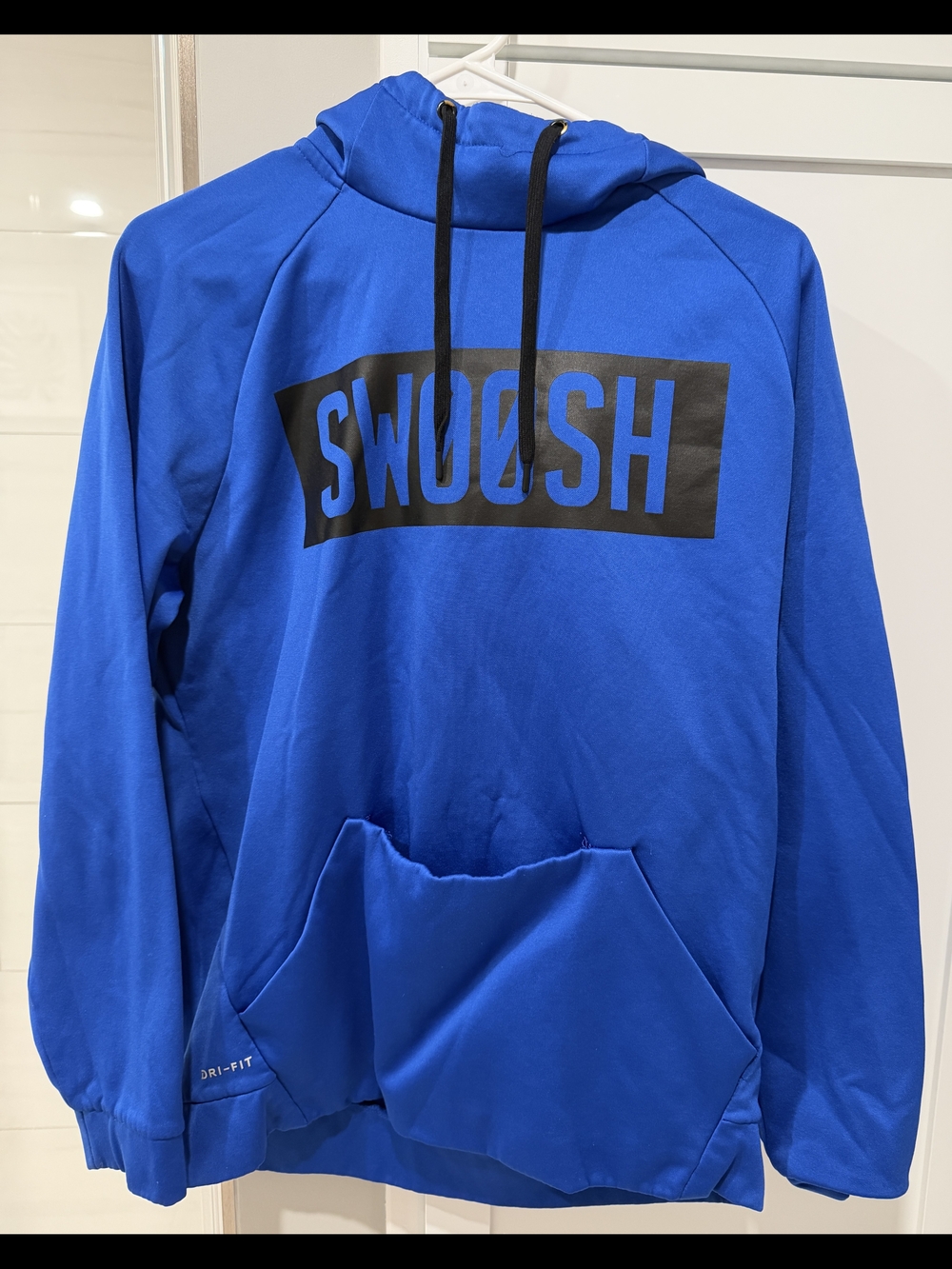 Men's Nike Blue Hoodie with Black Swoosh Graphic, Size Medium